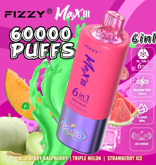 MAX lll FIZZY 60,000 PUFF  6 SABORES EN 1 VAPE