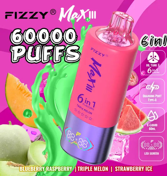 MAX lll FIZZY 60,000 PUFF  6 SABORES EN 1 VAPE