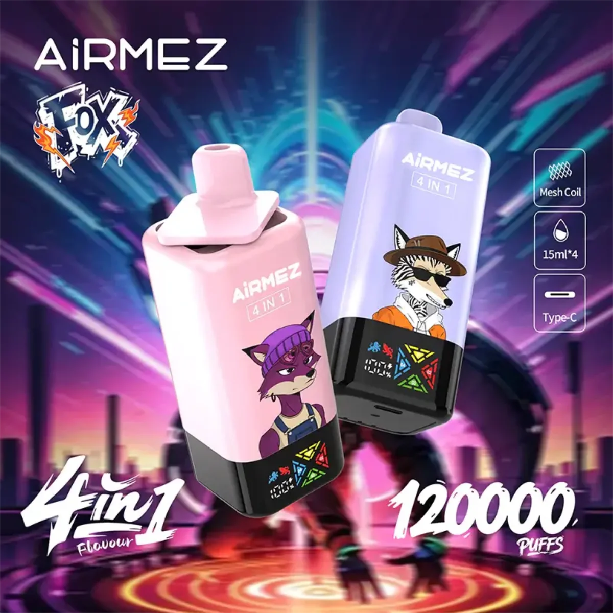 AIRMEZ FOX 120K PUFF 4 SABORES EN 1